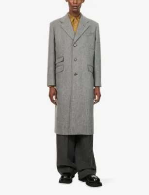VALENTINO GARAVANI Herringbone Single-Breasted Wool Overcoat detail 3