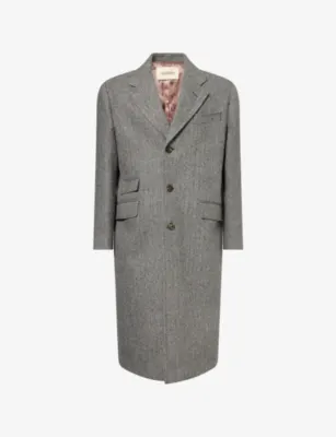VALENTINO GARAVANI Herringbone Single-Breasted Wool Overcoat