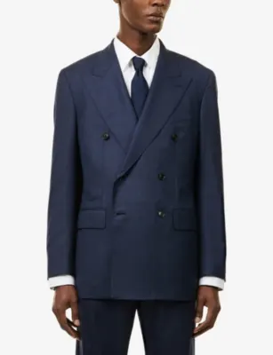 UMIT BENAN Pietro Double-Breasted Wool Blazer in Hb Navy, additional product view 3