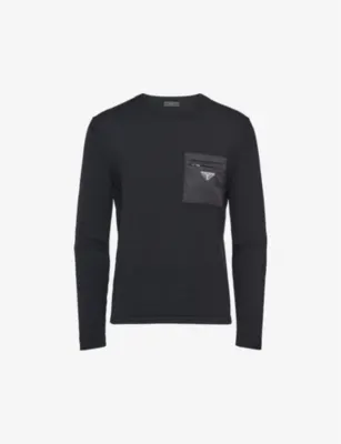 PRADA Brand-plaque patch-pocket wool jumper