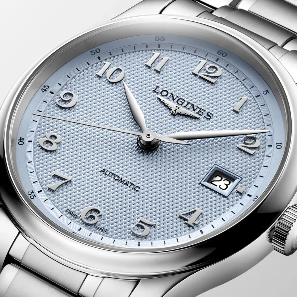 Longines Master Collection 39mm Mens Watch Light Blue Dial detail 2