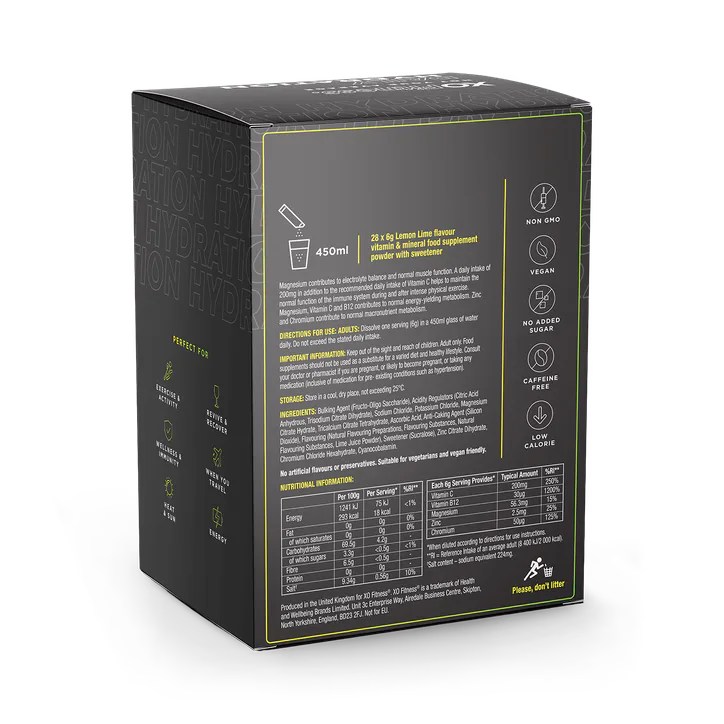 XO Fitness Hydration Sachets - 28 Pack - Lemon & Lime detail 2