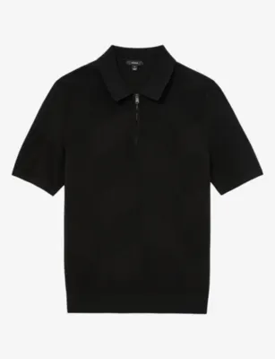 REISS Leigham Short-Sleeved Cotton-Blend Polo Shirt - BLACK