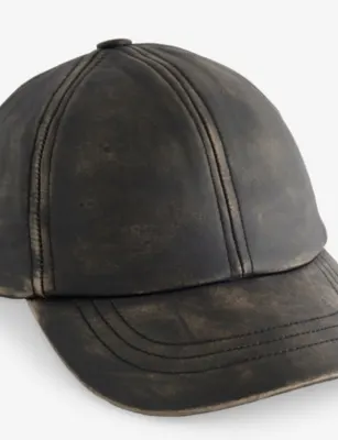 FOUND Distressed Leather Cap in BLACK, additional product view 2