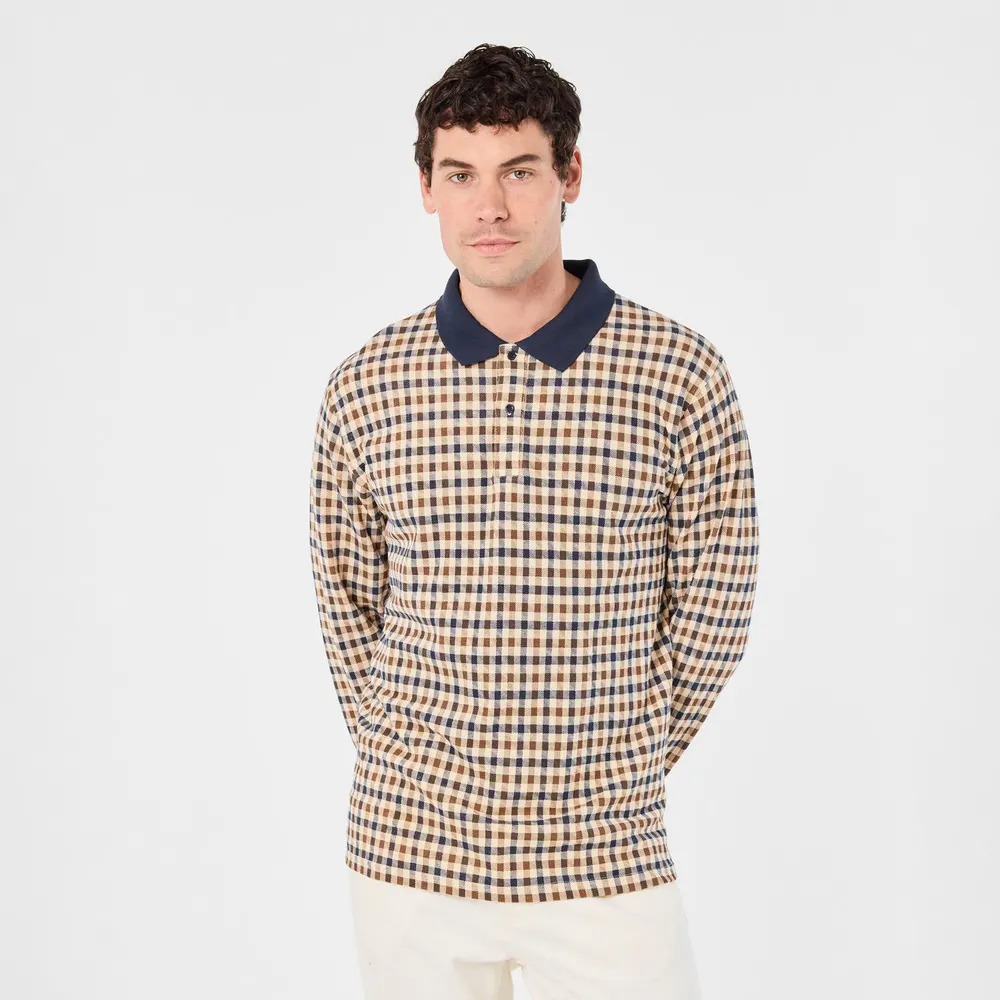 Aquascutum Men's Check Long Sleeve Polo Shirt detail 3