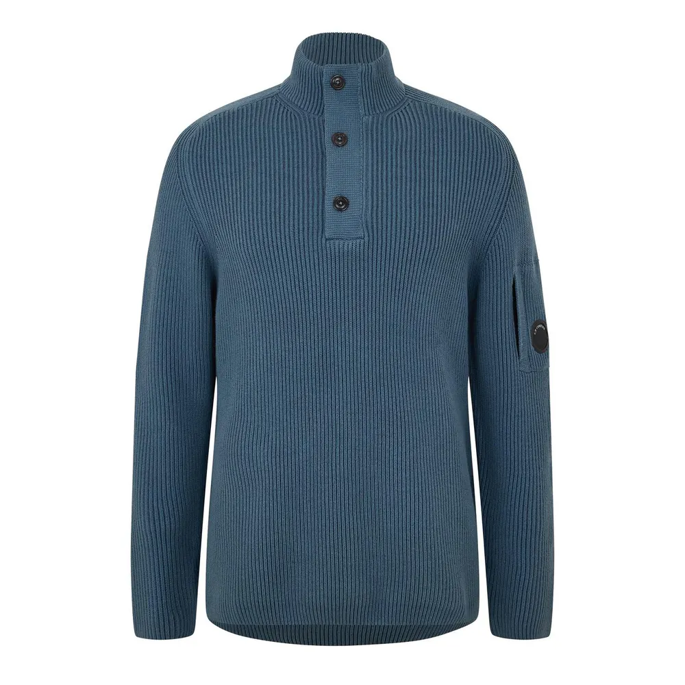 CP Company Men's Cotton Ribbed 1/4 Zip Knitted Top