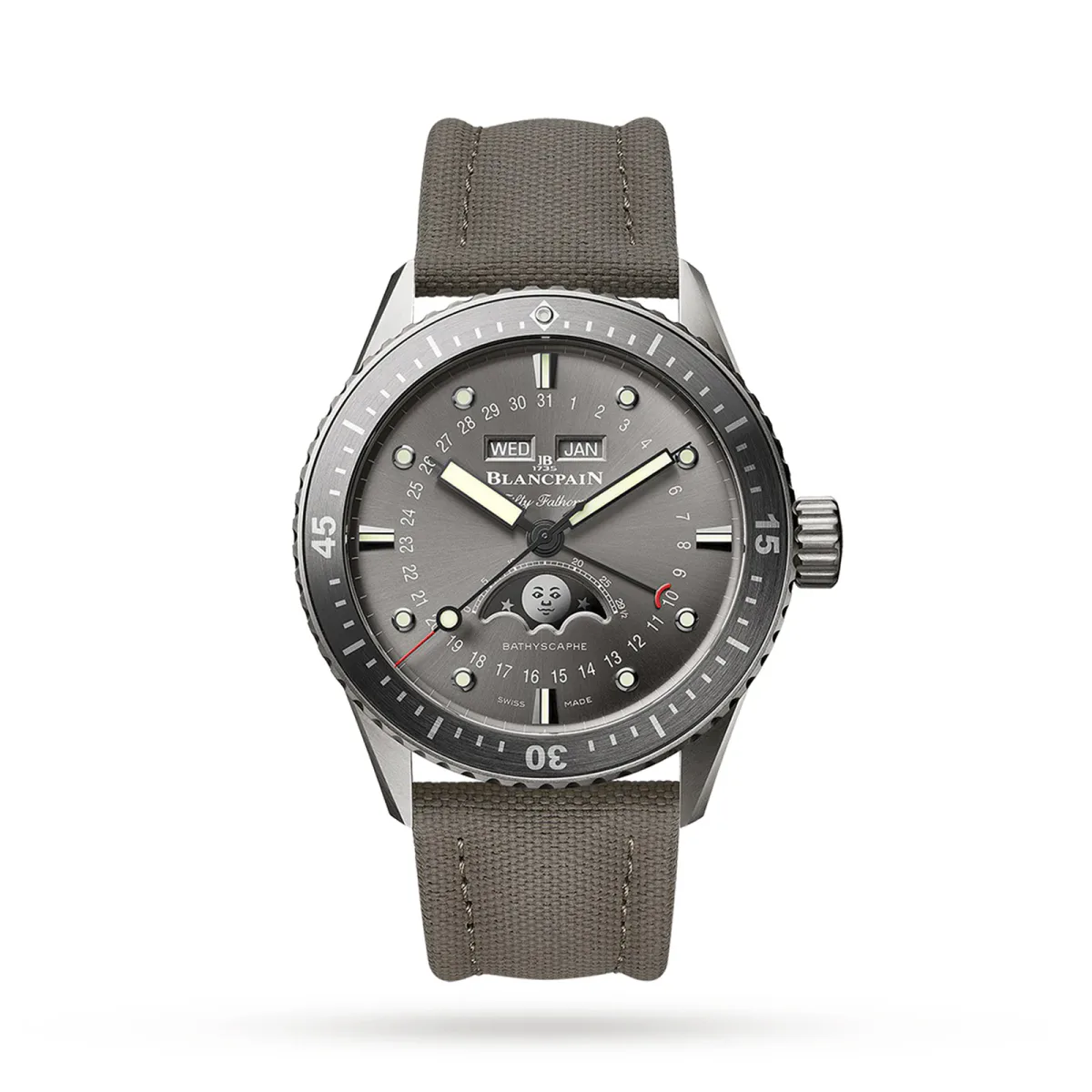 Blancpain Fifty Fathoms Bathyscaphe Quantieme Complet Phases De Lune 43mm Mens Watch Grey