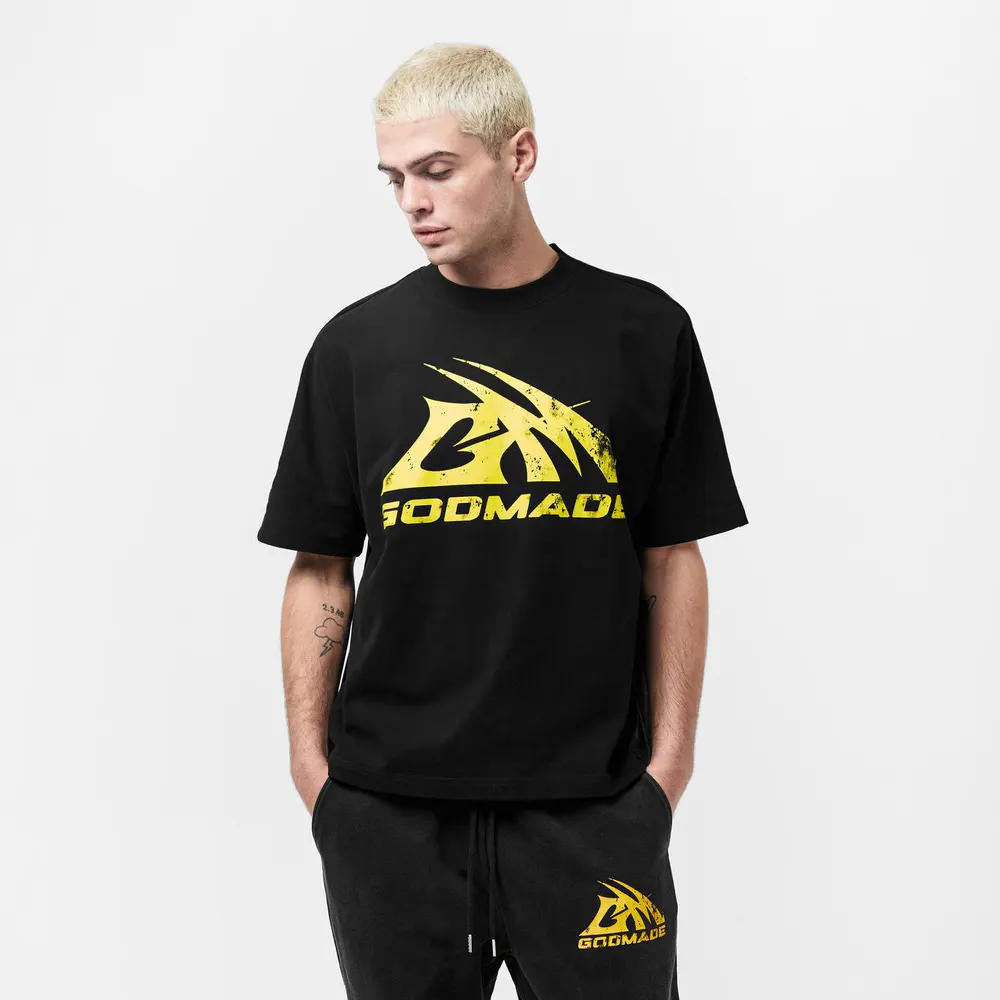 God Made Logo T-Shirt in Black/Yellow, additional product view 3