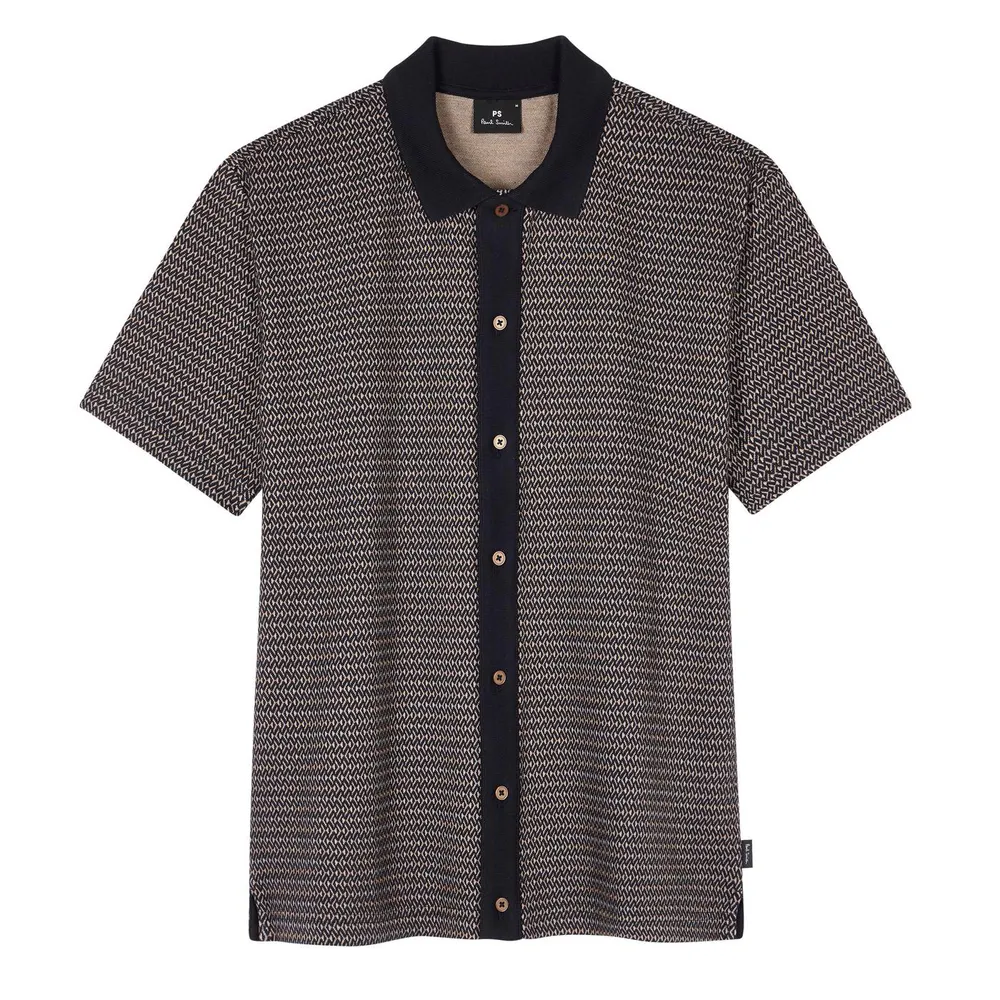 PS Paul Smith Men's Button Front Short Sleeve Patterned Shirt