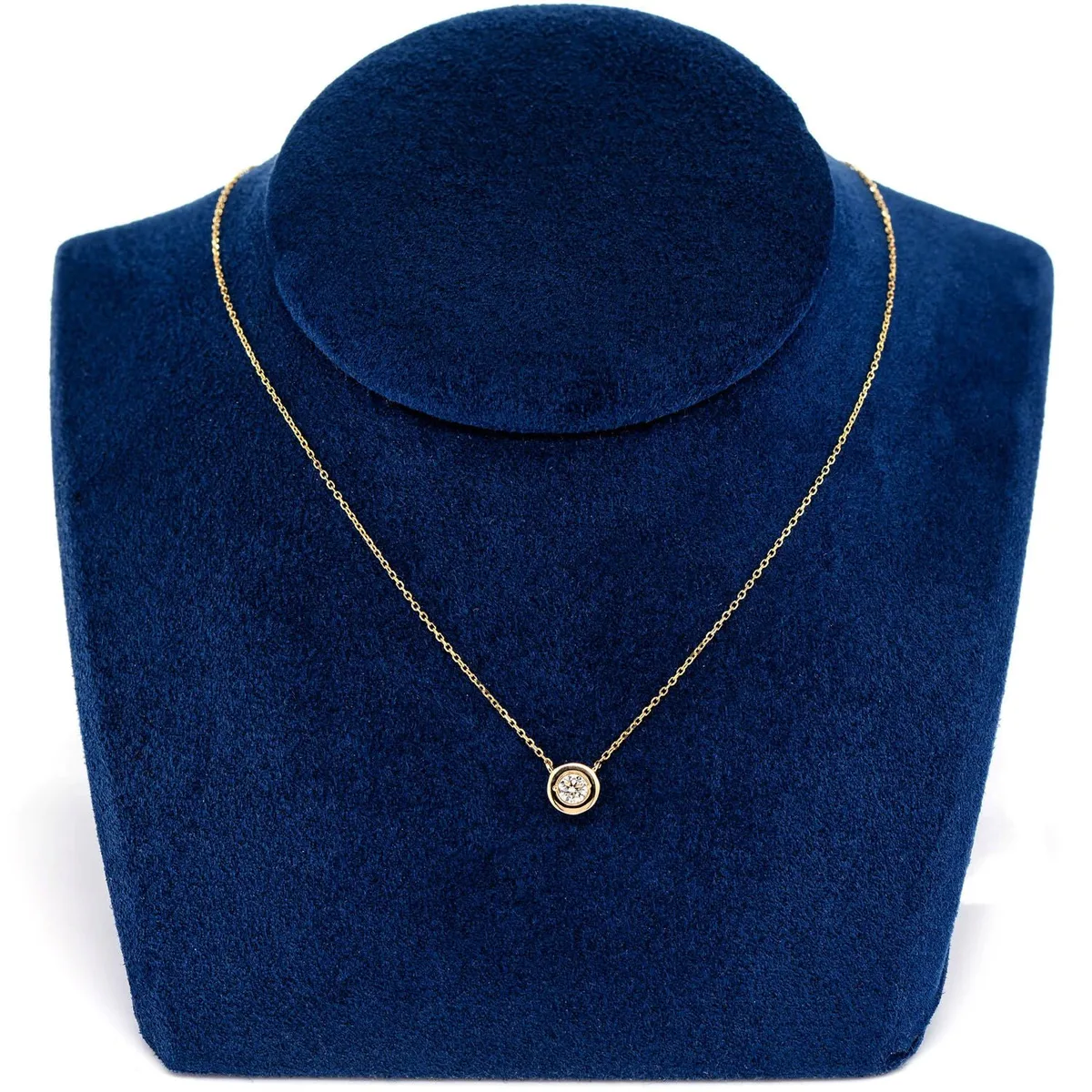 For Him Round Bezel Bead Set Diamond Necklace in Yellow Gold / 16" / Lab Grown Diamond – Necklace
