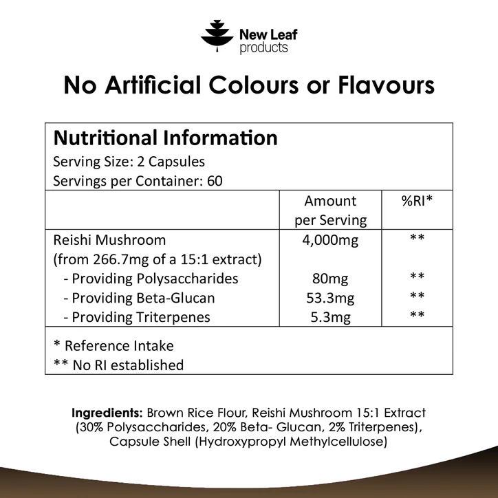 New Leaf Products Reishi Mushroom Capsules 120 capsules detail 3
