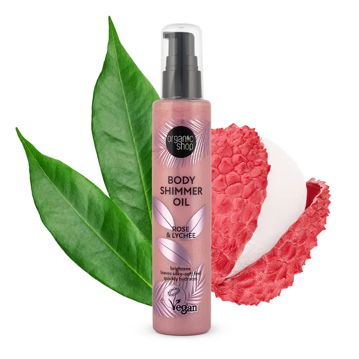 Organic Shop Body Shimmer Oil Rose & Lychee 100ml detail 2