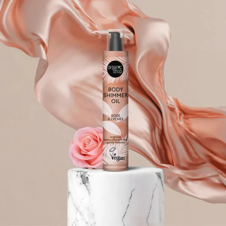 Organic Shop Body Shimmer Oil Rose & Lychee 100ml detail 3