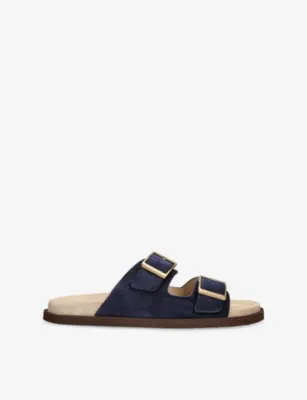 BRUNELLO CUCINELLI Two-Strap Suede Sandals - 5 in Navy – Mens | Sandals | Formal sandals