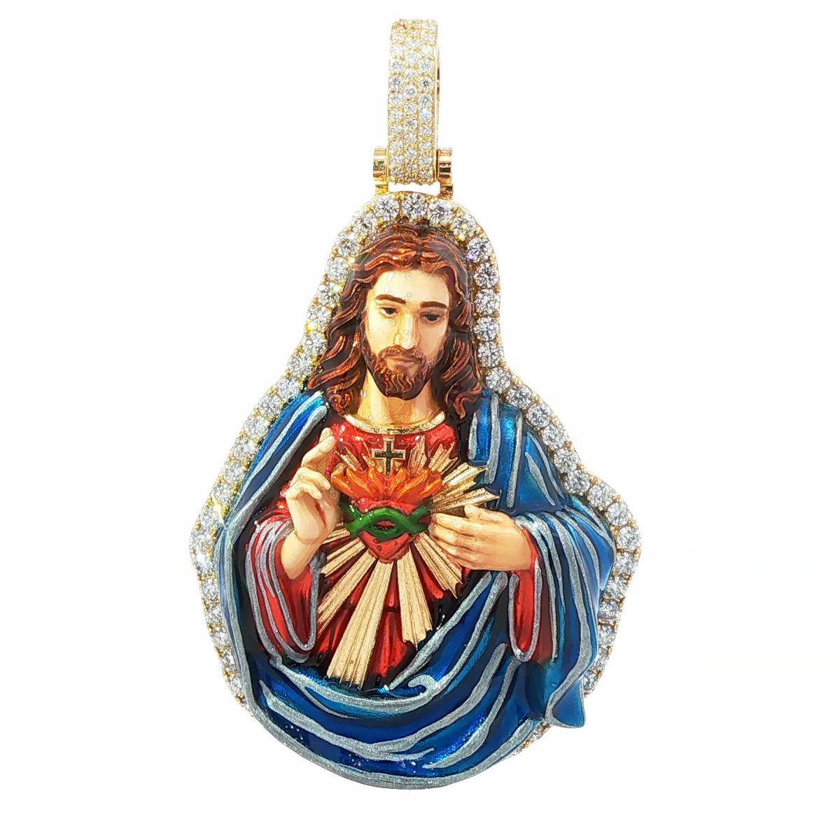 DANNY - For Him CUSTOM Sacred Heart Jesus Enamel Diamond Pendant 71211 in Rose Gold – Pendant