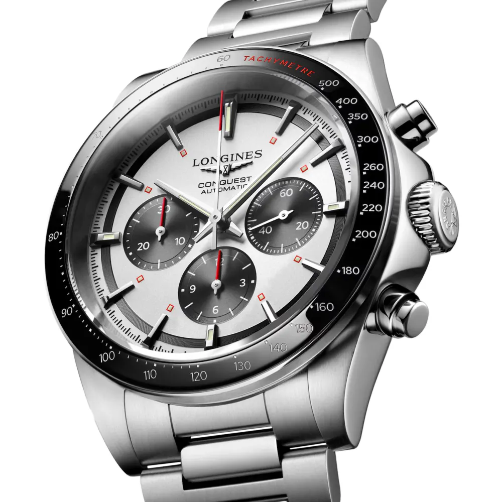 Longines Conquest Chronograph 42mm Mens Watch Silver detail 3