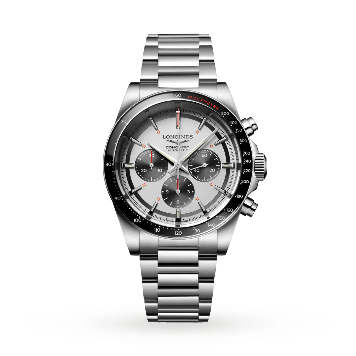 Longines Conquest Chronograph 42mm Mens Watch Silver
