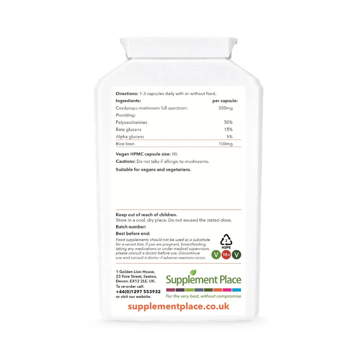 Supplement Place Cordyceps Mushroom 500mg | 50% Polysaccharides | 240 Capsules, additional product view 2
