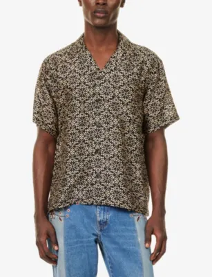 KARTIK RESEARCH Printed Camp Silk Shirt in BLACK/ GOLD, additional product view 3