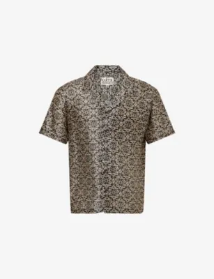 KARTIK RESEARCH Printed Camp Silk Shirt in BLACK/ GOLD – Mens | Shirts | Casual Shirts | Short-sleeved