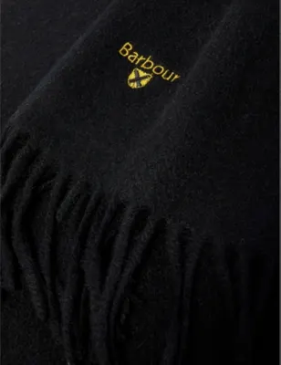 BARBOUR Brushed-texture tasselled-trim wool scarf detail 2