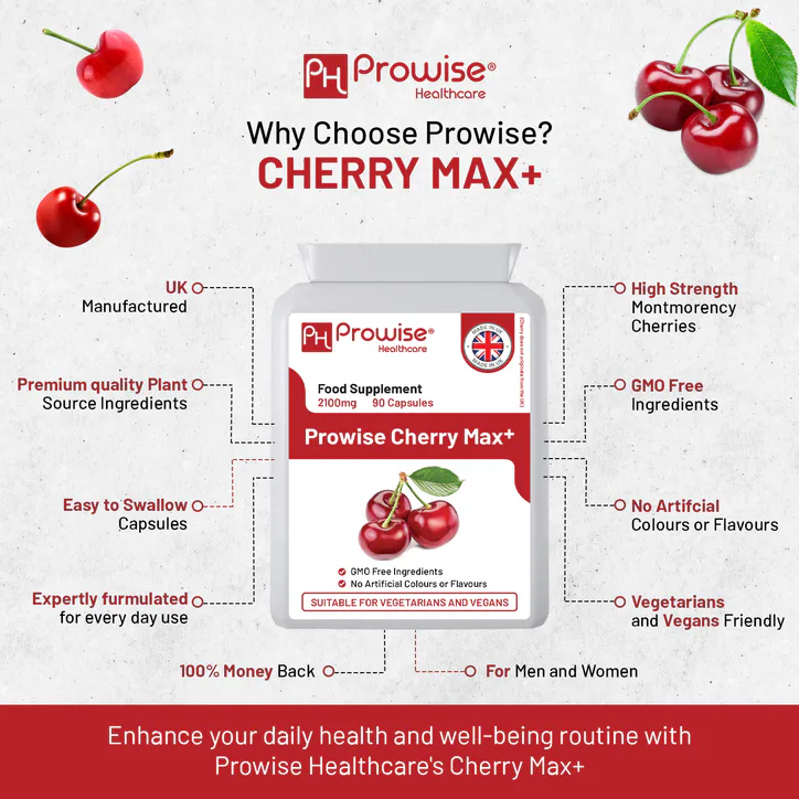 Prowise Healthcare Cherry Max+ 2100mg Montmorency Cherry Added with Black Cherry I 90 Vegan Capsules detail 3