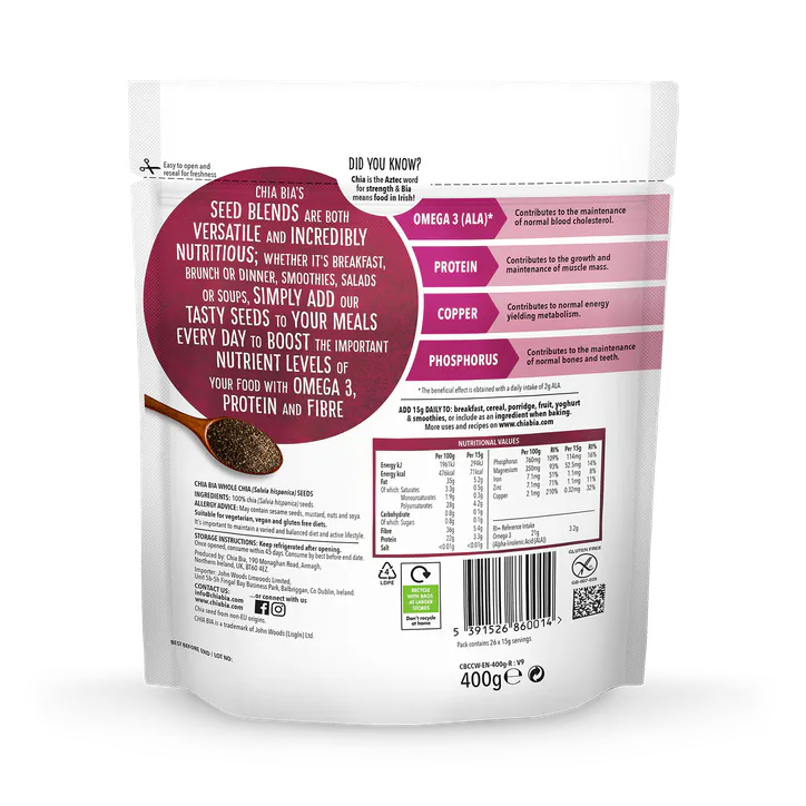 Chia Bia 100% Natural Whole Chia Seed 400g, additional product view 2