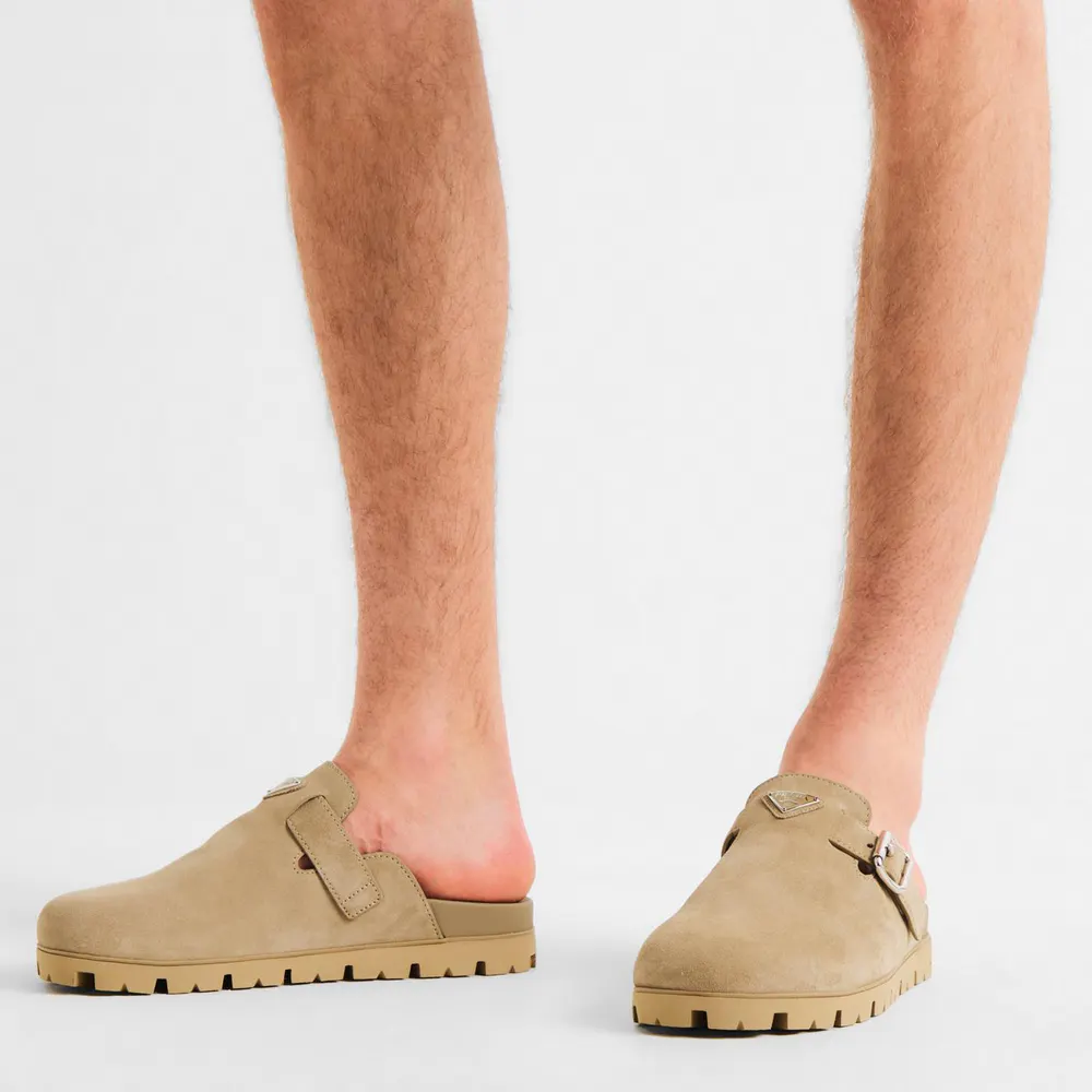 Prada Men's Sabot Mule Flat Mules in Desert, additional product view 3