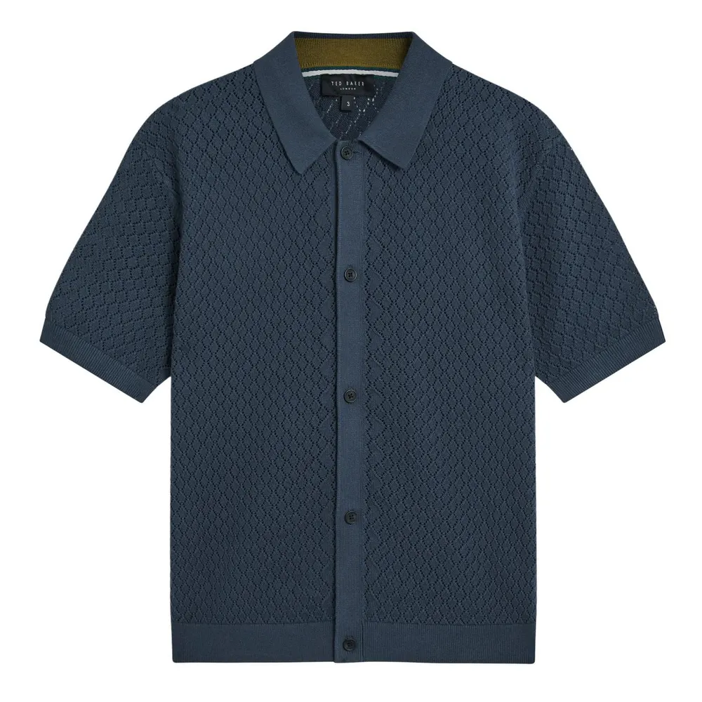Ted Baker Mens Diamond Crochet Knit Short Sleeve Shirt