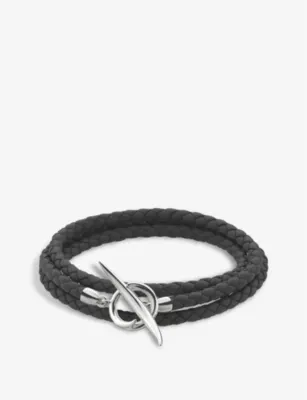 SHAUN LEANE Quill sterling silver and leather bracelet - L