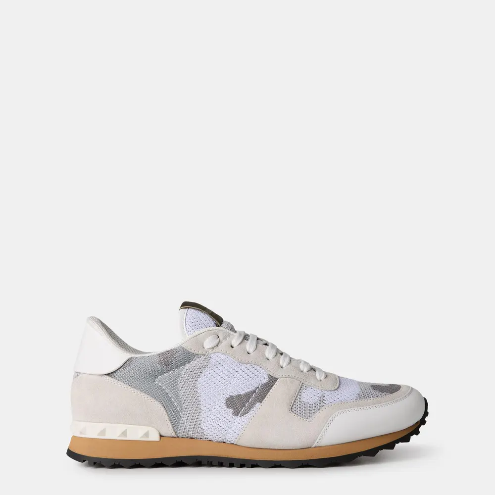 Valentino Garavani Mesh Camouflage Rockrunner Sneakers in White – Footwear