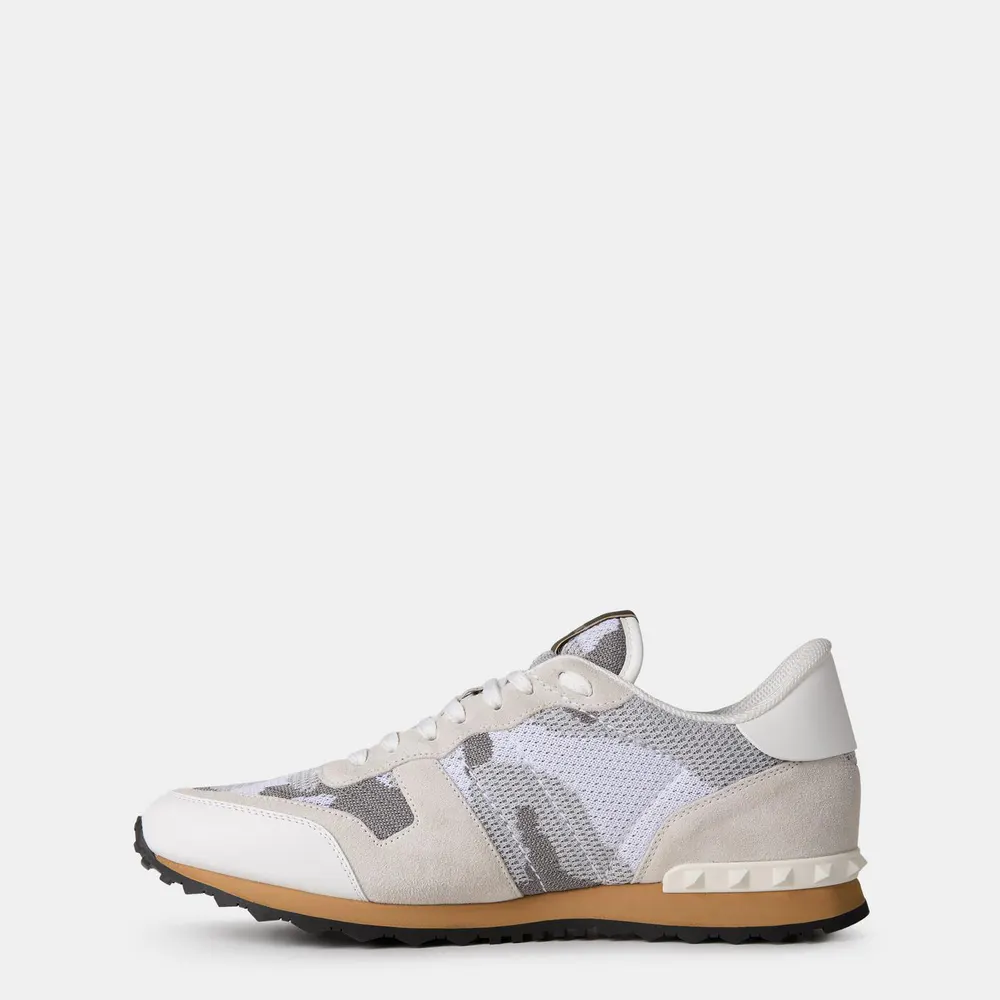 Valentino Garavani Mesh Camouflage Rockrunner Sneakers in White, additional product view 2