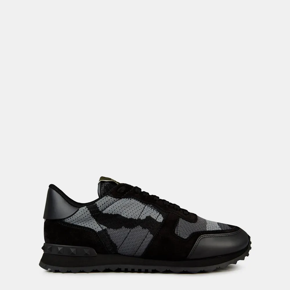 Valentino Garavani Mesh Camouflage Rockrunner Sneakers in Black – Footwear