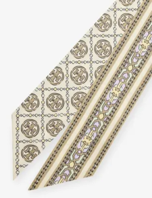 TORY BURCH Monogram Deco Ribbon Silk Tie in Deco Ribbon Tie Cream, additional product view 2