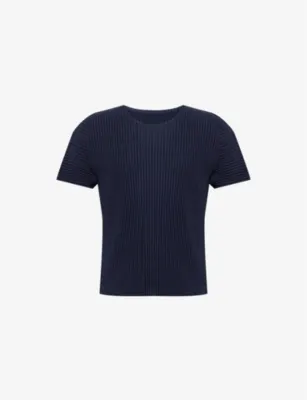HOMME PLISSE ISSEY MIYAKE Round-Neck Pleated Knitted T-Shirt in NAVY – Mens | Tops & t-shirts | T-Shirts | Plain T-Shirts