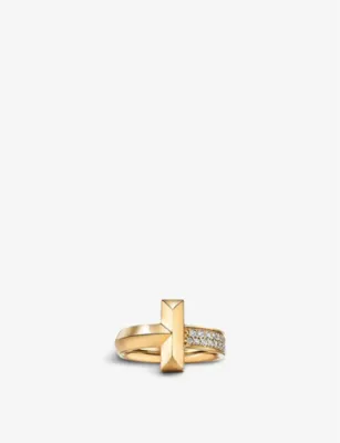 TIFFANY & CO Tiffany T T1 Wide 18ct yellow-gold and 0.21ct diamond ring - O