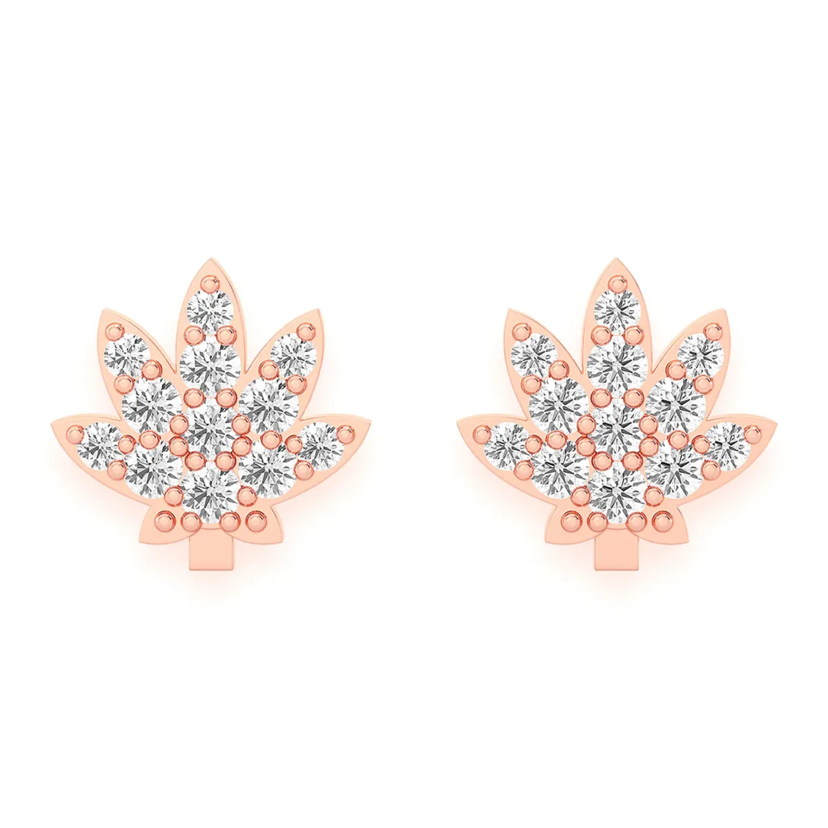 For Him Cannabis Leaf Diamond Studs in Mini / Rose Gold / Natural Diamond – Earring
