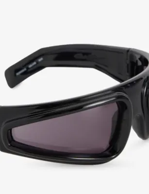 RICK OWENS Shiny Ryder Wraparound-Frame Nylon Sunglasses in BLACK, additional product view 2