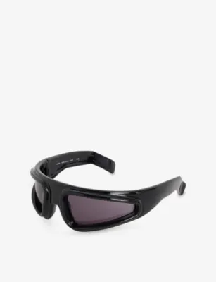 RICK OWENS Shiny Ryder Wraparound-Frame Nylon Sunglasses in BLACK, additional product view 3