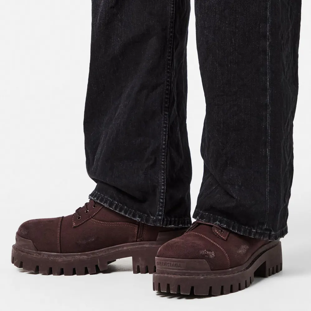 Balenciaga Men's Bal Combat Strike Boots in Dark Brown, additional product view 3