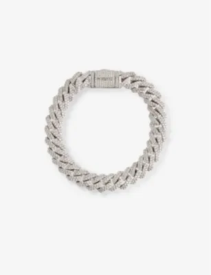 DARKAI Mini Prong pavé 18ct white gold-plated brass and stainless-steel bracelet
