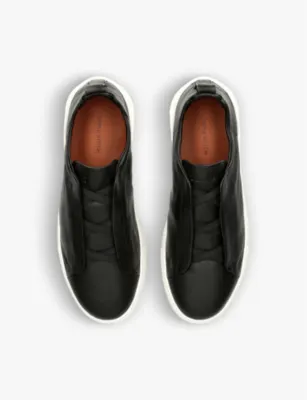 ZEGNA Triple Stitch Secondskin Leather Trainers - EUR 39 / 5 UK MEN in BLACK, additional product view 2