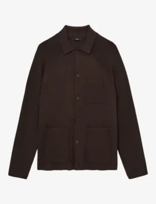 REISS Fitzwilliam Button-Through Knitted Cardigan - CHOCOLATE BROWN detail 2