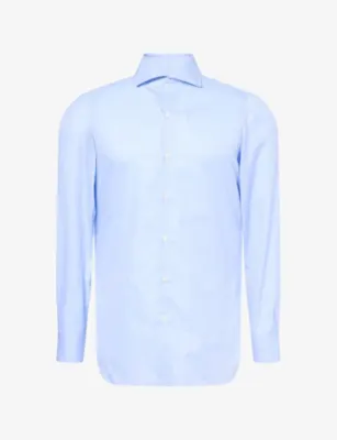 FINAMORE Gingham-Print Long-Sleeve Cotton-Poplin Shirt - 15.75 in Twill Blu Check – Mens | Shirts | Casual Shirts | Long-sleeved