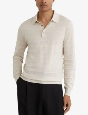 REISS Pallas Textured Long-Sleeve Knitted Polo detail 3