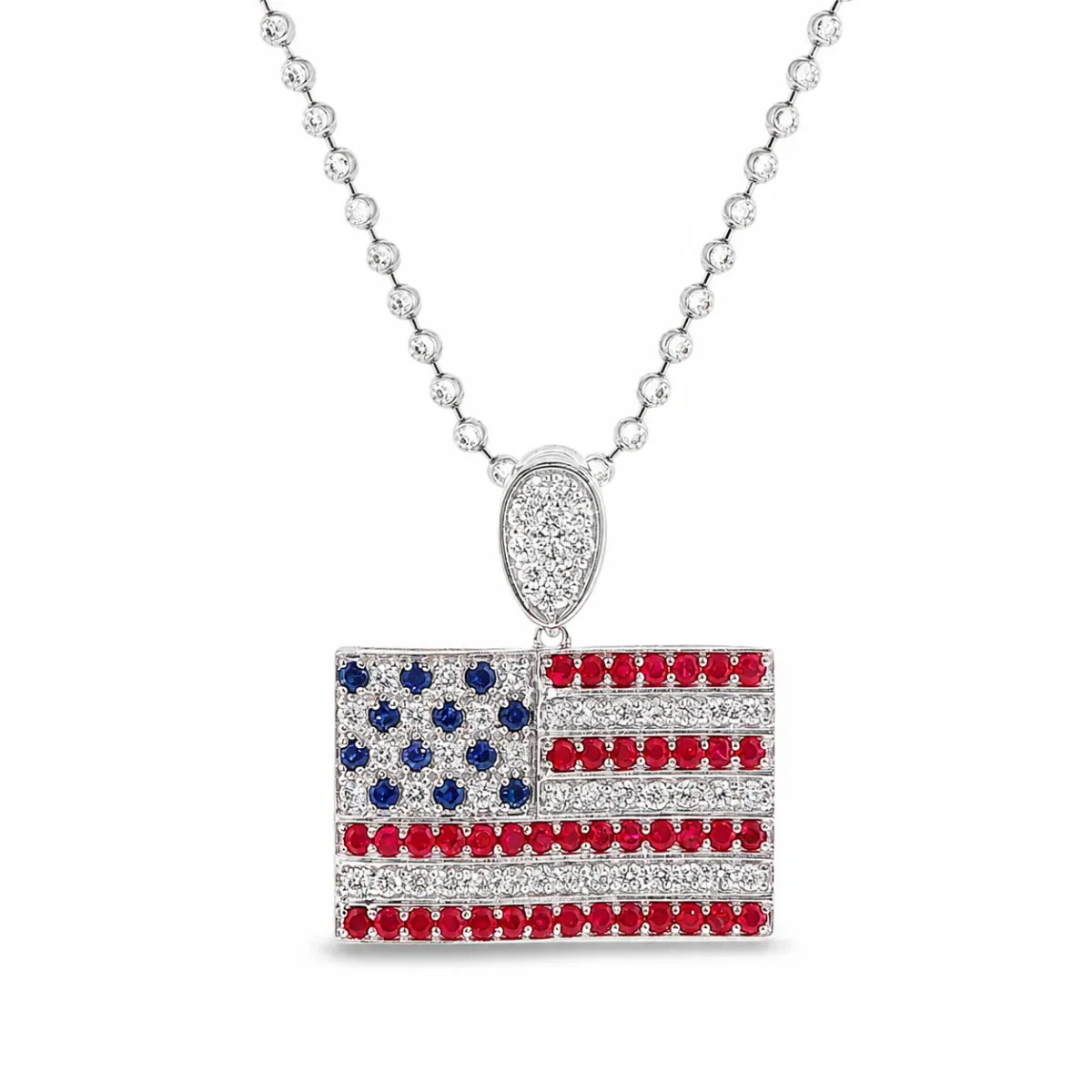 RINA - For Him CUSTOM American Flag Moon Cut Chain Set 64414 in White Gold / 18 Inches – Pendant Set