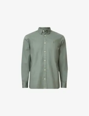 ALLSAINTS Hawthorne Logo-Embroidered Slim-Fit Stretch Cotton Shirt - SMOKEY GREEN detail 3