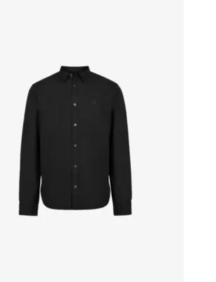 ALLSAINTS Hawthorne Logo-Embroidered Slim-Fit Stretch Cotton Shirt - SMOKEY GREEN