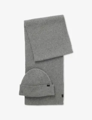 BOSS Branded Wool-Blend Hat and Scarf Gift Set