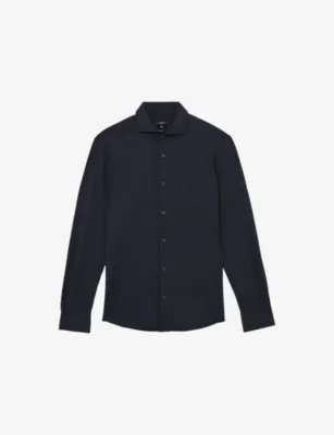 REISS Solarko Cutaway-Collar Stretch-Woven Seersucker Shirt - SOFT BLUE